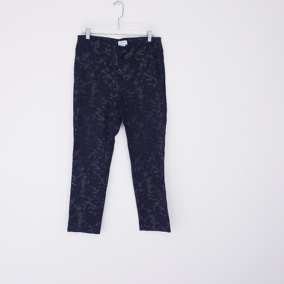 Carmen Marc Valvo Black Gold Crinkle Pull On Pant Slim Size 10 Dress Pants - Picture 3 of 9